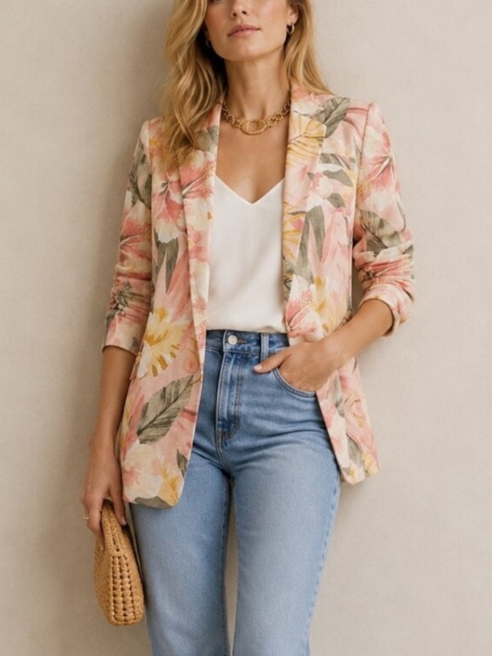 Joie Kishina Pink Floral Linen Blazer